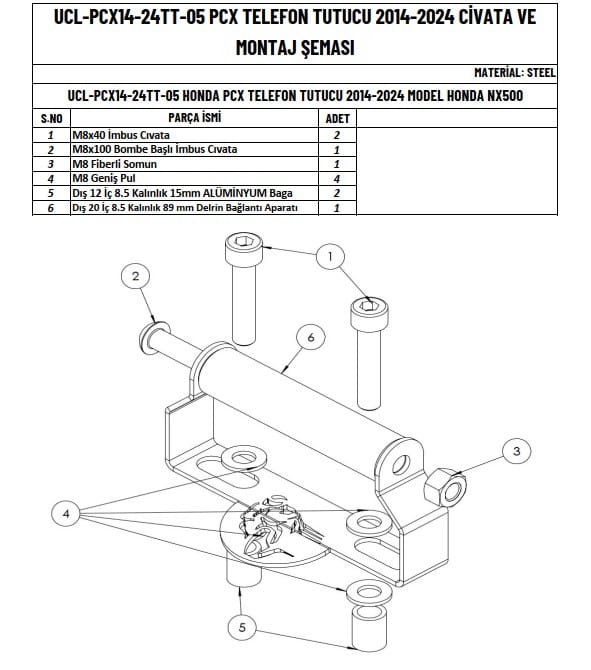 NX 500 ve HONDA PCX (2021-2024) UYUMLU TELEFON TUTUCU