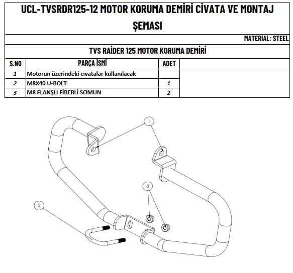 RİDER 125 UYUMLU MOTOR KORUMA DEMİRİ (ORJİNAL)