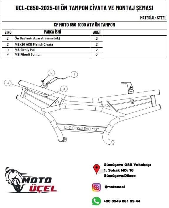 CFORCE 850-1000 HIGHT ATV UYUMLU ÖN TAMPON KORUMA DEMİRİ