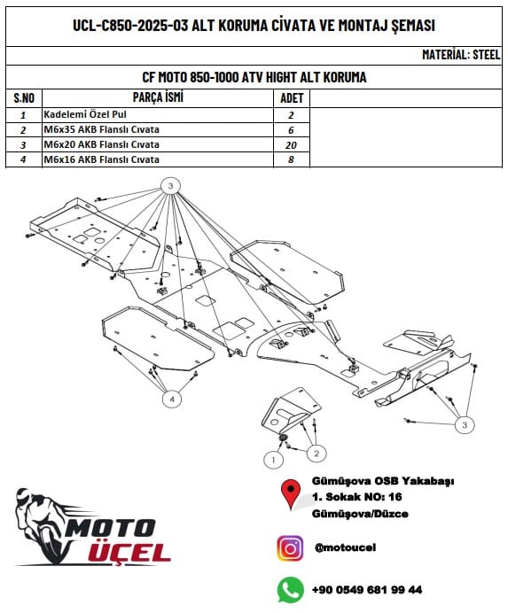 CFORCE 850-1000 HIGHT ATV UYUMLU METAL ALT KORUMA