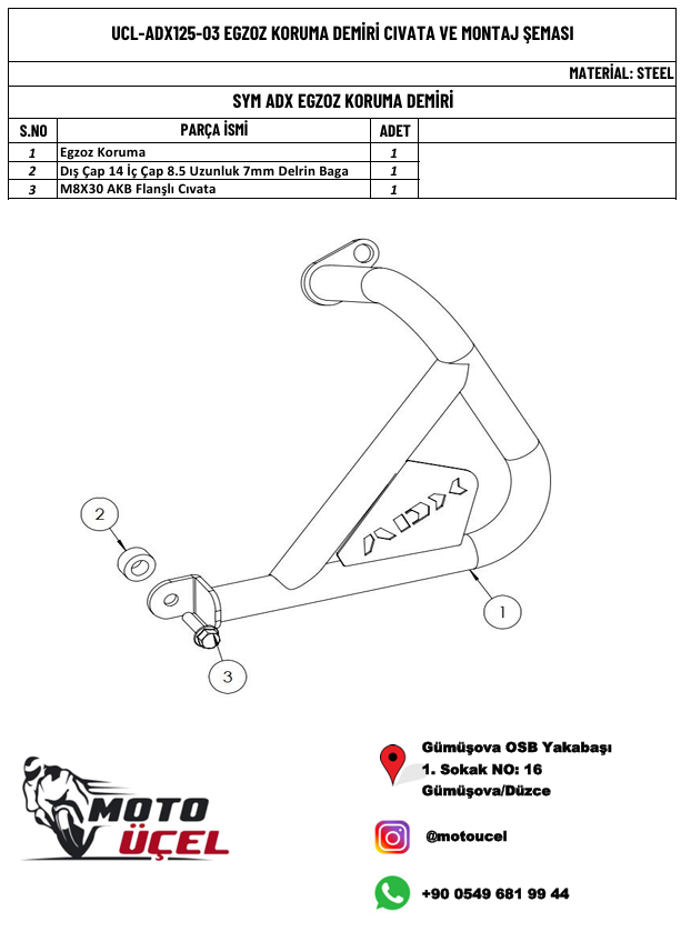 ADX 125 UYUMLU EGZOZ KORUMA DEMİRİ (BORU)