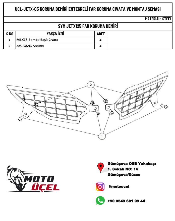 JET X 125 UYUMLU KORUMA DEMİRİ ENTEGRELİ FAR KORUMA