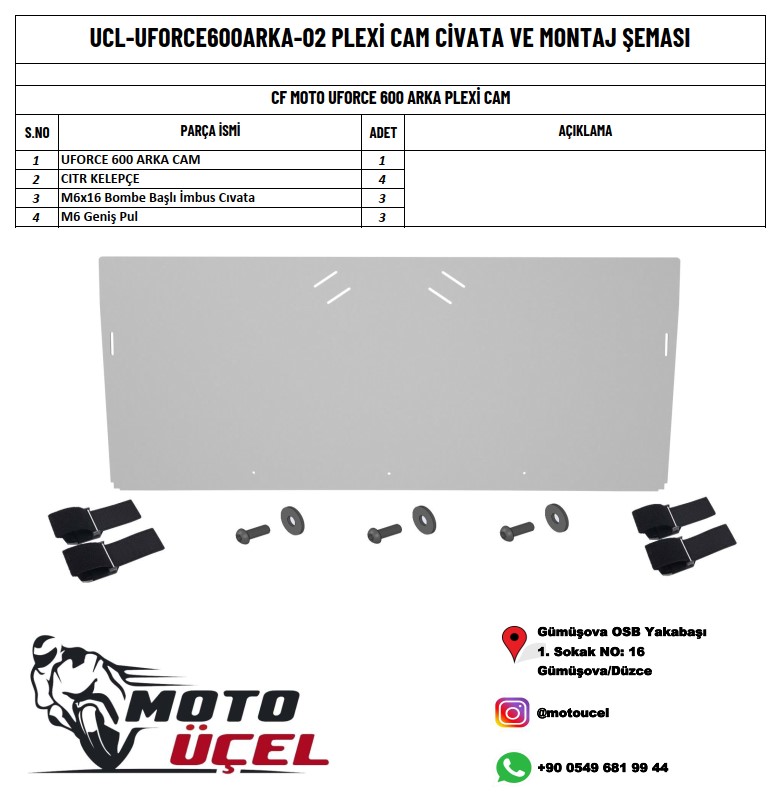 U FORCE 600 UTV UYUMLU ARKA CAM