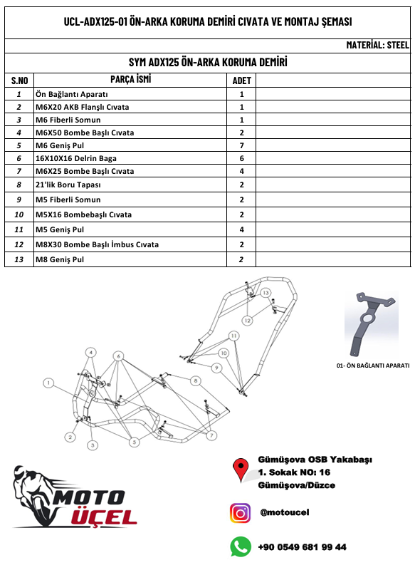 ADX 125 UYUMLU ETRAF KORUMA DEMİRİ